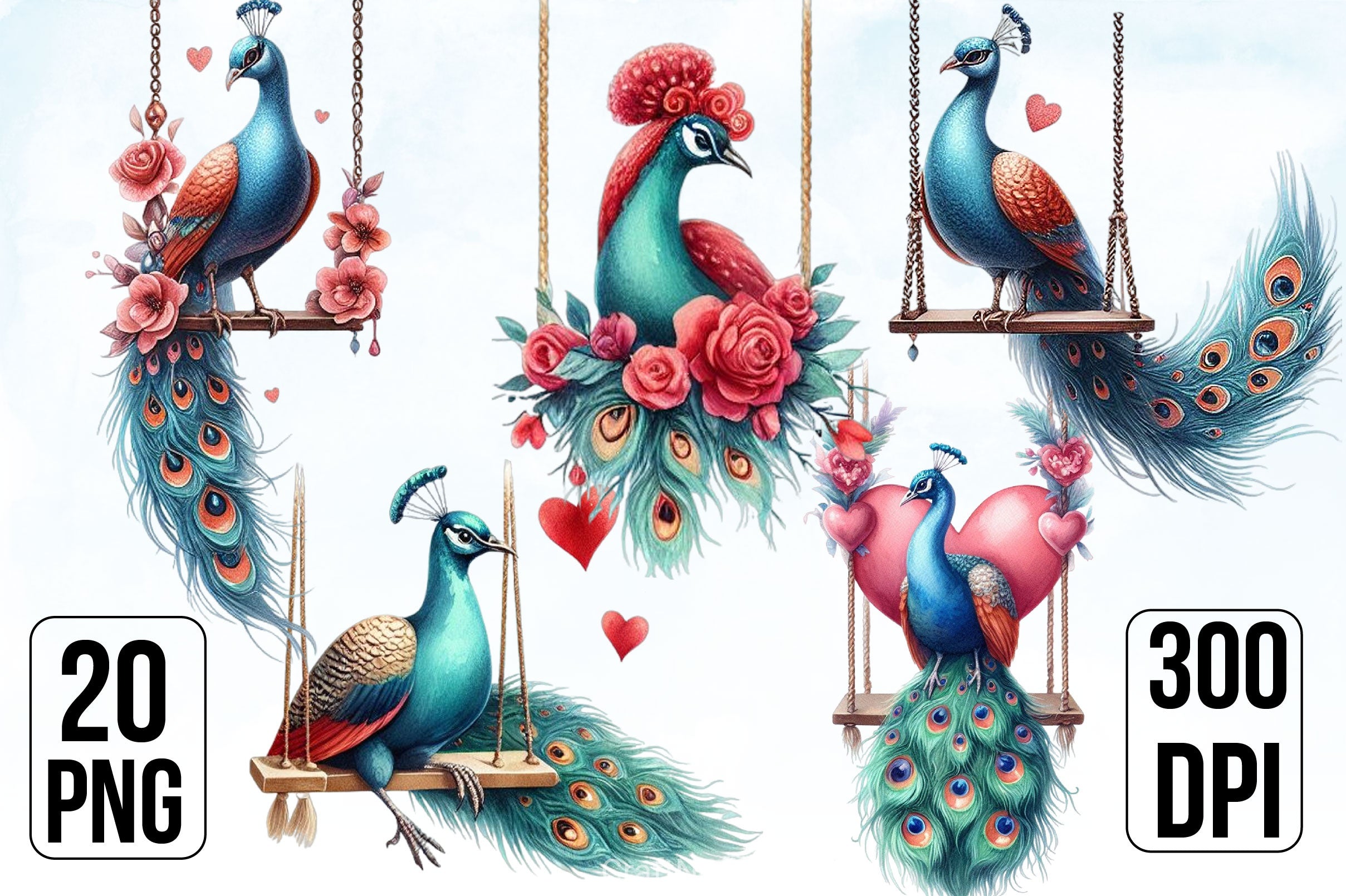 Valentine Peacock Clipart Bundle - CraftNest - Digital Crafting and Art
