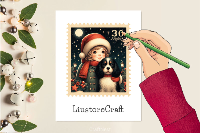 Christmas Girl Postage Stamps Clipart Bundle 2 - CraftNest - Digital Crafting and Art