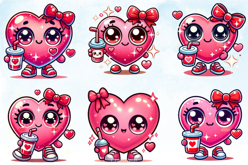 Kawaii Valentine Heart Clipart Bundle - CraftNest - Digital Crafting and Art