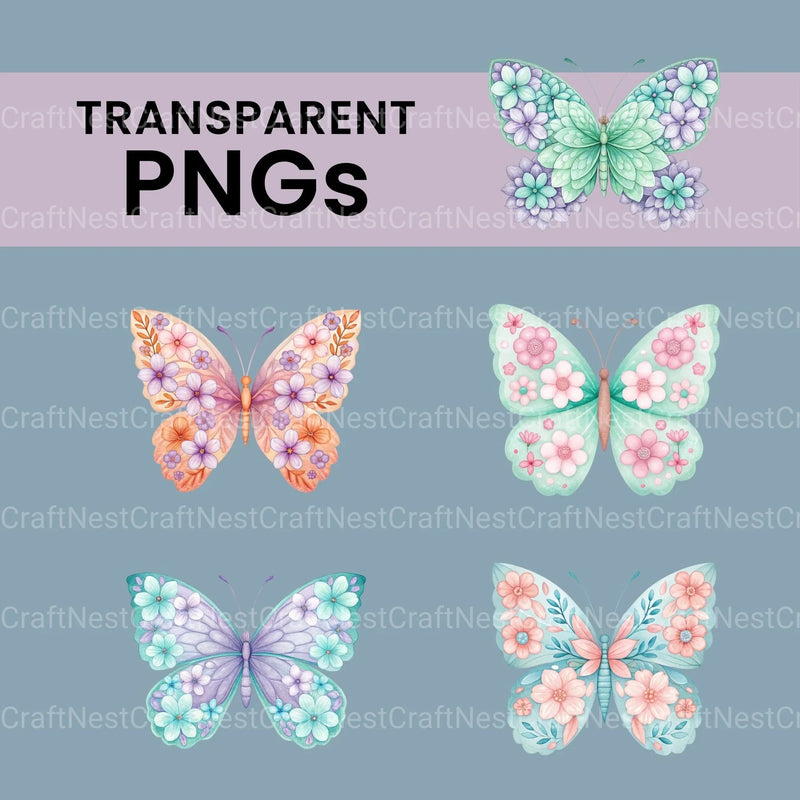 Flower Butterflies Clipart Bundle - CraftNest - Digital Crafting and Art