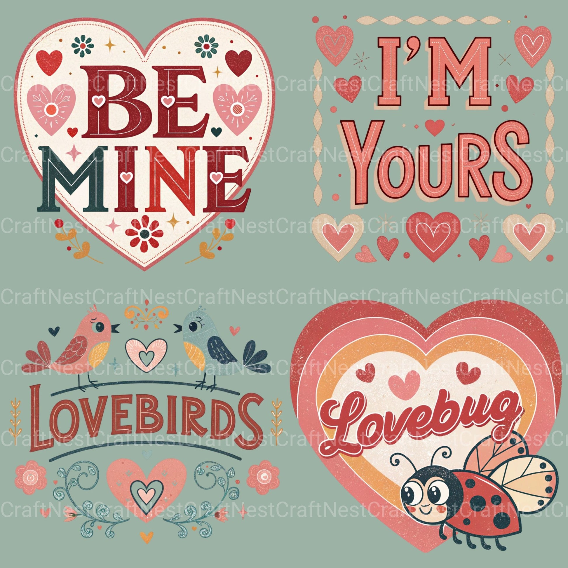 Retro Love Words Clipart Bundle - CraftNest - Digital Crafting and Art