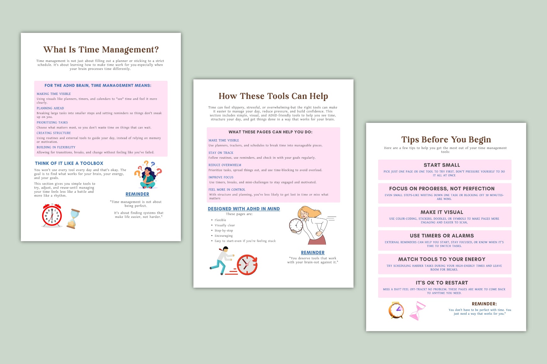 ADHD Time Control Strategy Sheets Planner