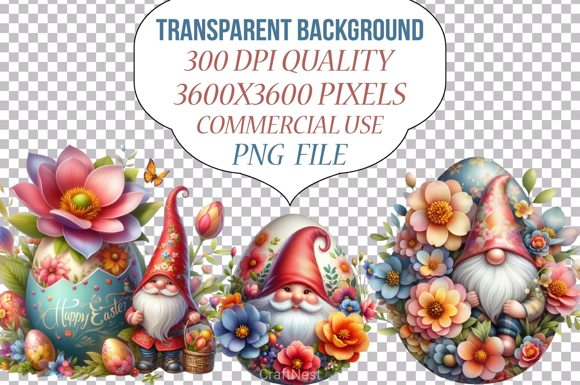 Easter Eggshell Gnome Clipart Bundle - CraftNest - Digital Crafting and Art