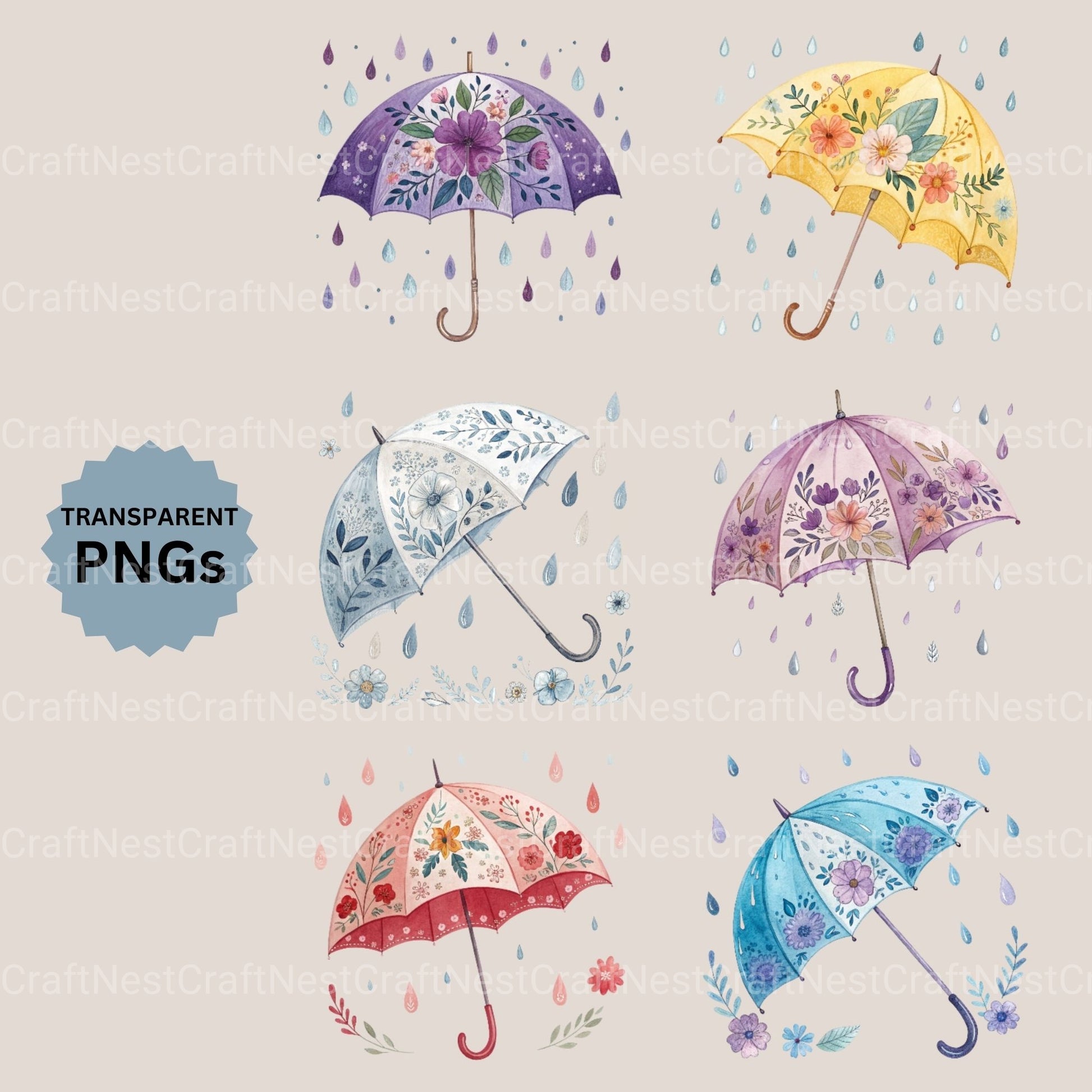 Umbrella Floral Clipart Bundle - CraftNest - Digital Crafting and Art