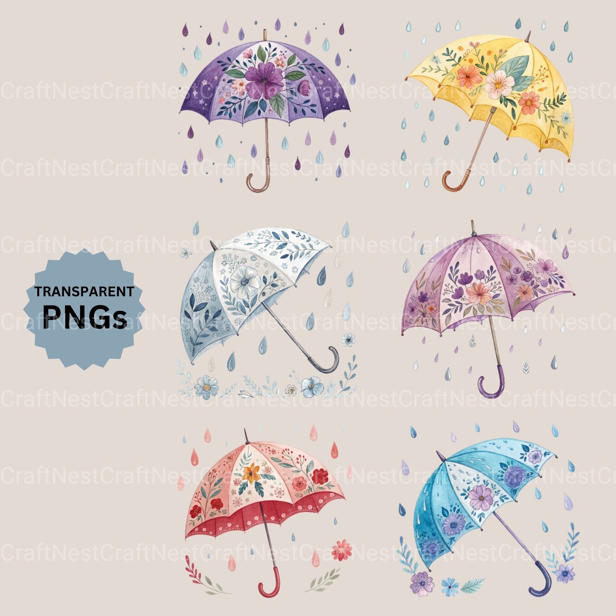 Umbrella Floral Clipart Bundle - CraftNest - Digital Crafting and Art