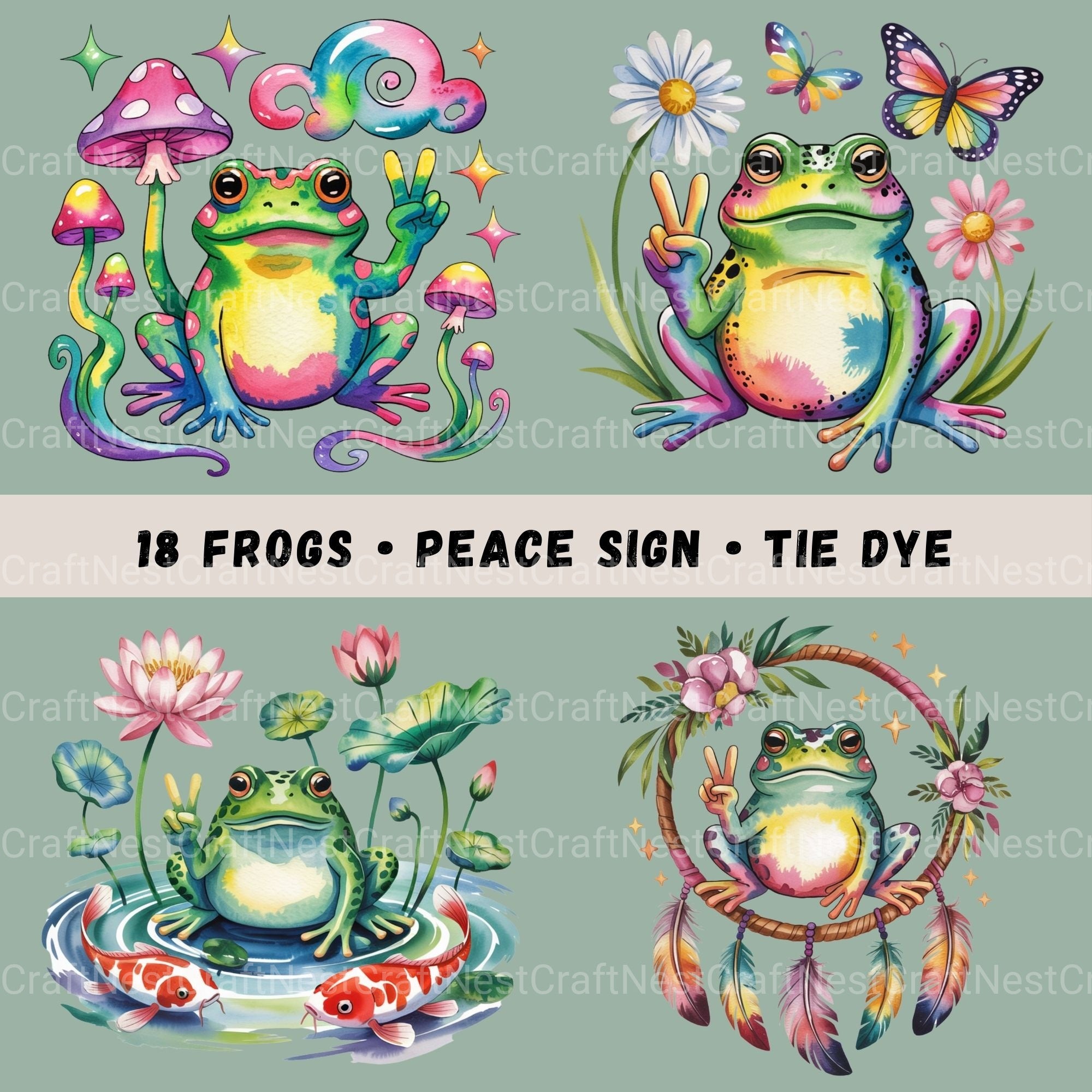 Peace Sign Frogs 18 Clipart Bundle - CraftNest - Digital Crafting and Art