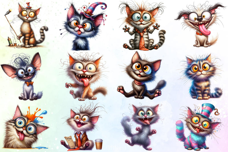 Funny Crazy Cat Clipart Bundle - CraftNest - Digital Crafting and Art