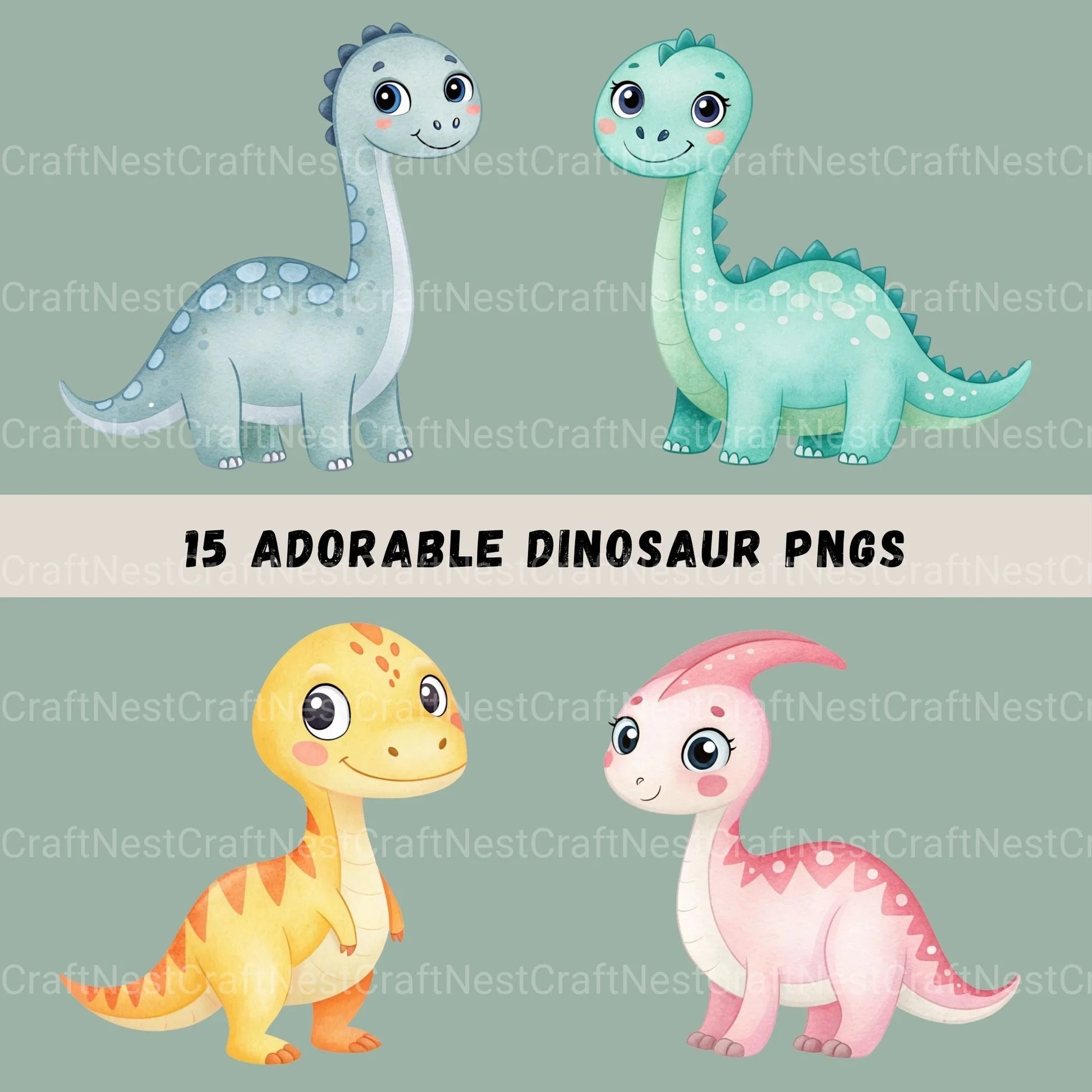 Cute Dinosaurs Clipart Bundle - CraftNest - Digital Crafting and Art