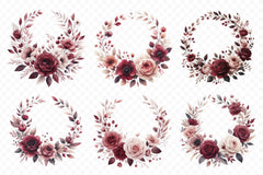 Burgundy Blush Floral Clipart Bundle - CraftNest - Digital Crafting and Art