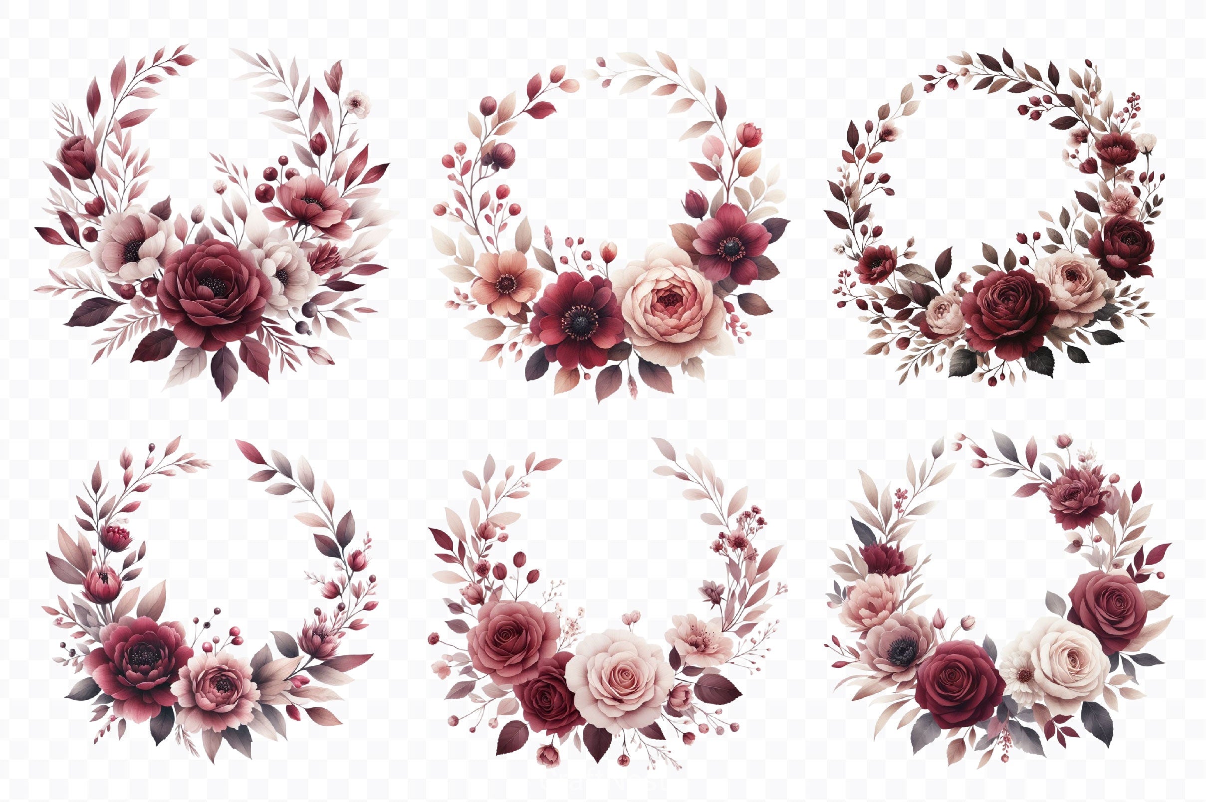 Burgundy Blush Floral Clipart Bundle - CraftNest - Digital Crafting and Art