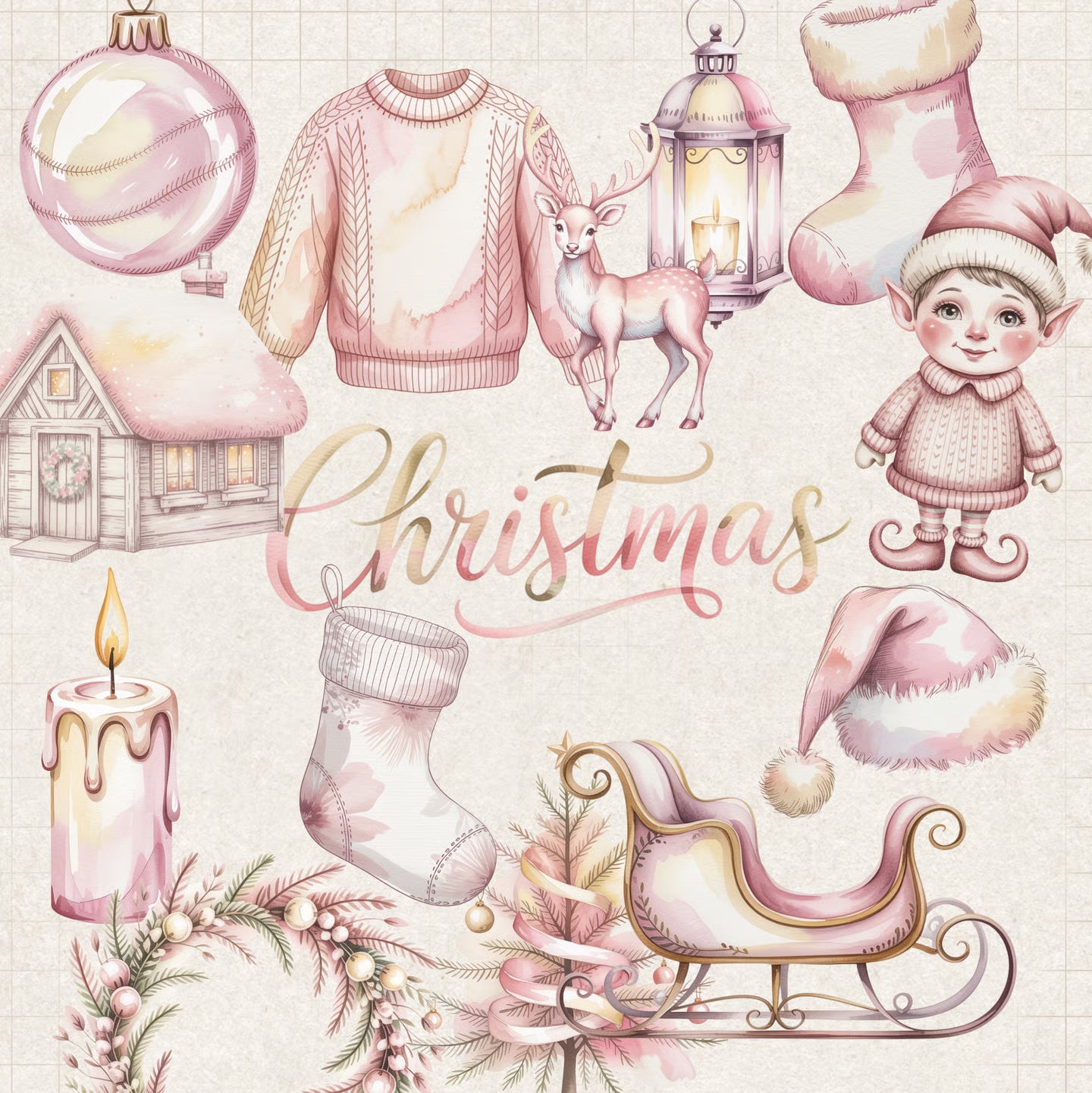 Pastel Pink Christmas Clipart - CraftNest - Digital Crafting and Art