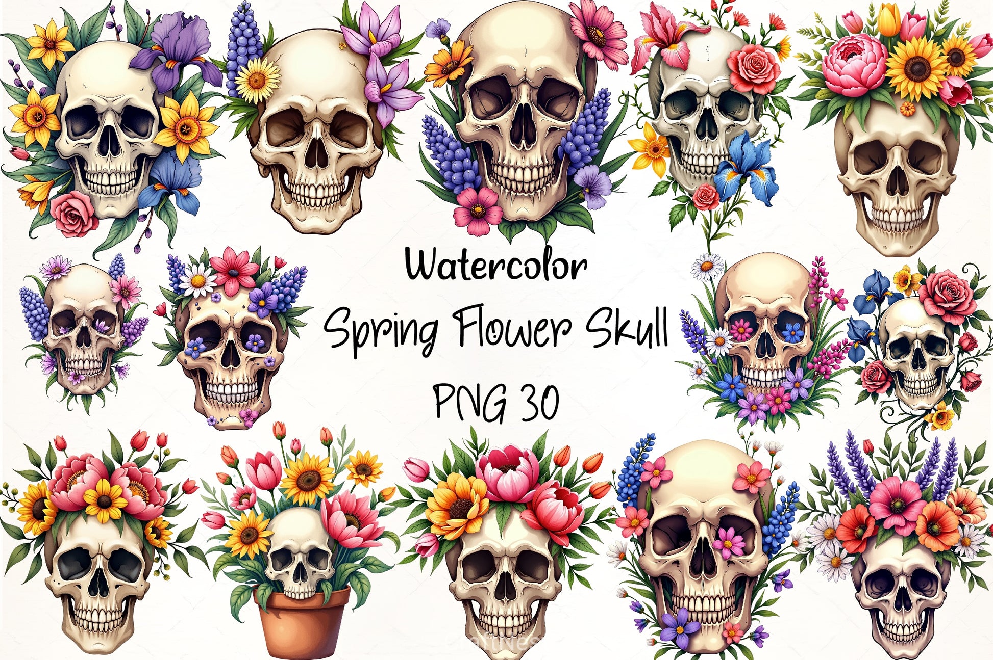 Spring Flower Skull Clipart Bundle - CraftNest - Digital Crafting and Art