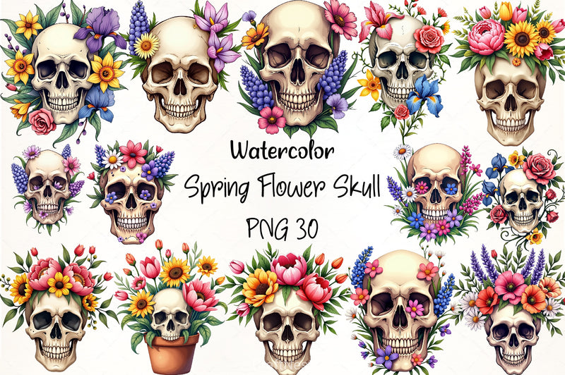 Spring Flower Skull Clipart Bundle - CraftNest - Digital Crafting and Art