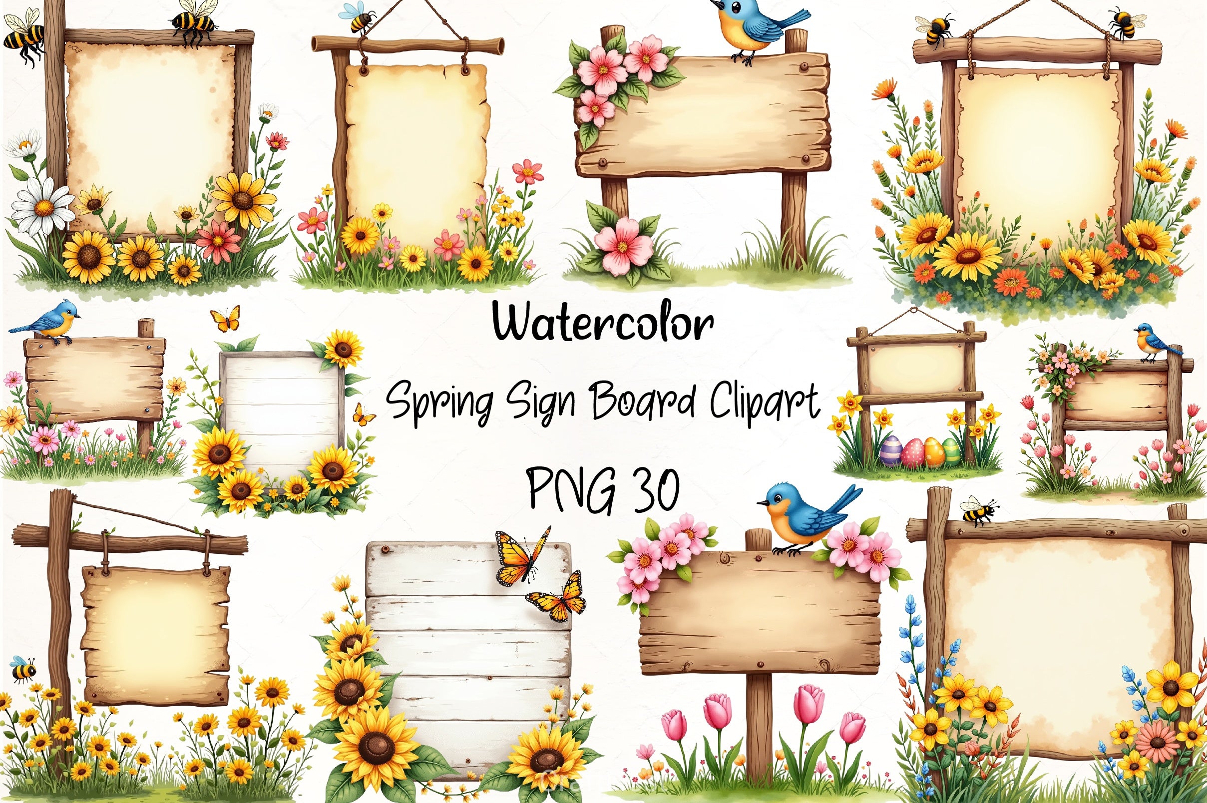 Spring Sign Board Clipart Bundle 2 - CraftNest - Digital Crafting and Art