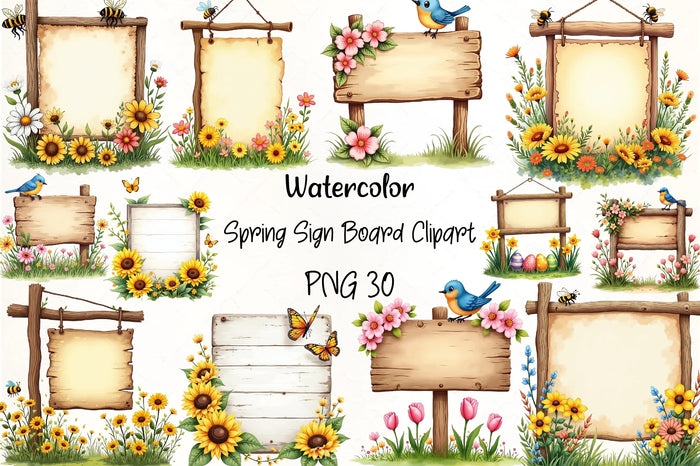 Spring Sign Board Clipart Bundle