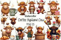 Highland Cow Coffee Clipart Bundle - CraftNest - Digital Crafting and Art