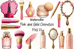 Pink & Gold Cosmetics Clipart Bundle - CraftNest - Digital Crafting and Art