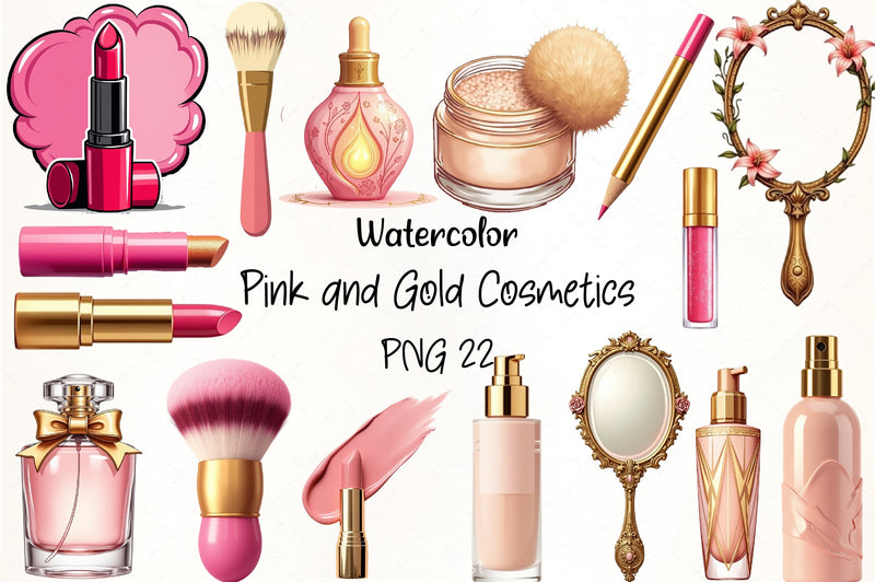 Pink & Gold Cosmetics Clipart Bundle - CraftNest - Digital Crafting and Art