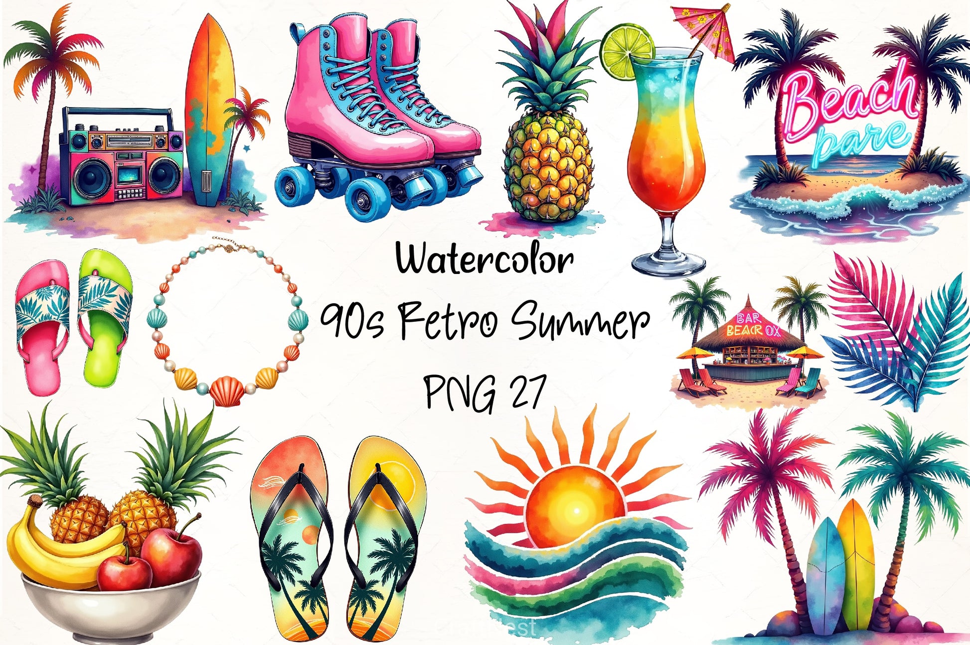90s Retro Summer Clipart Bundle - CraftNest - Digital Crafting and Art