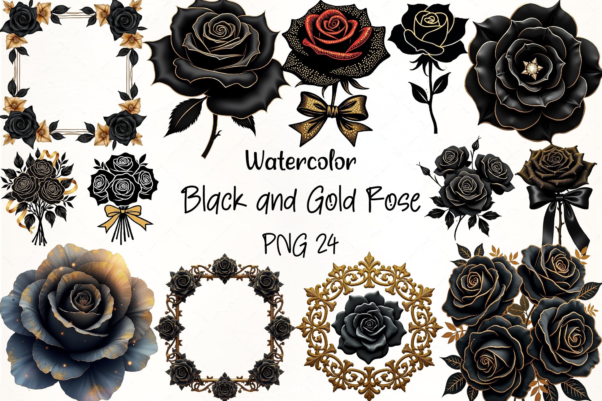 Black Gold Rose Clipart Bundle - CraftNest - Digital Crafting and Art