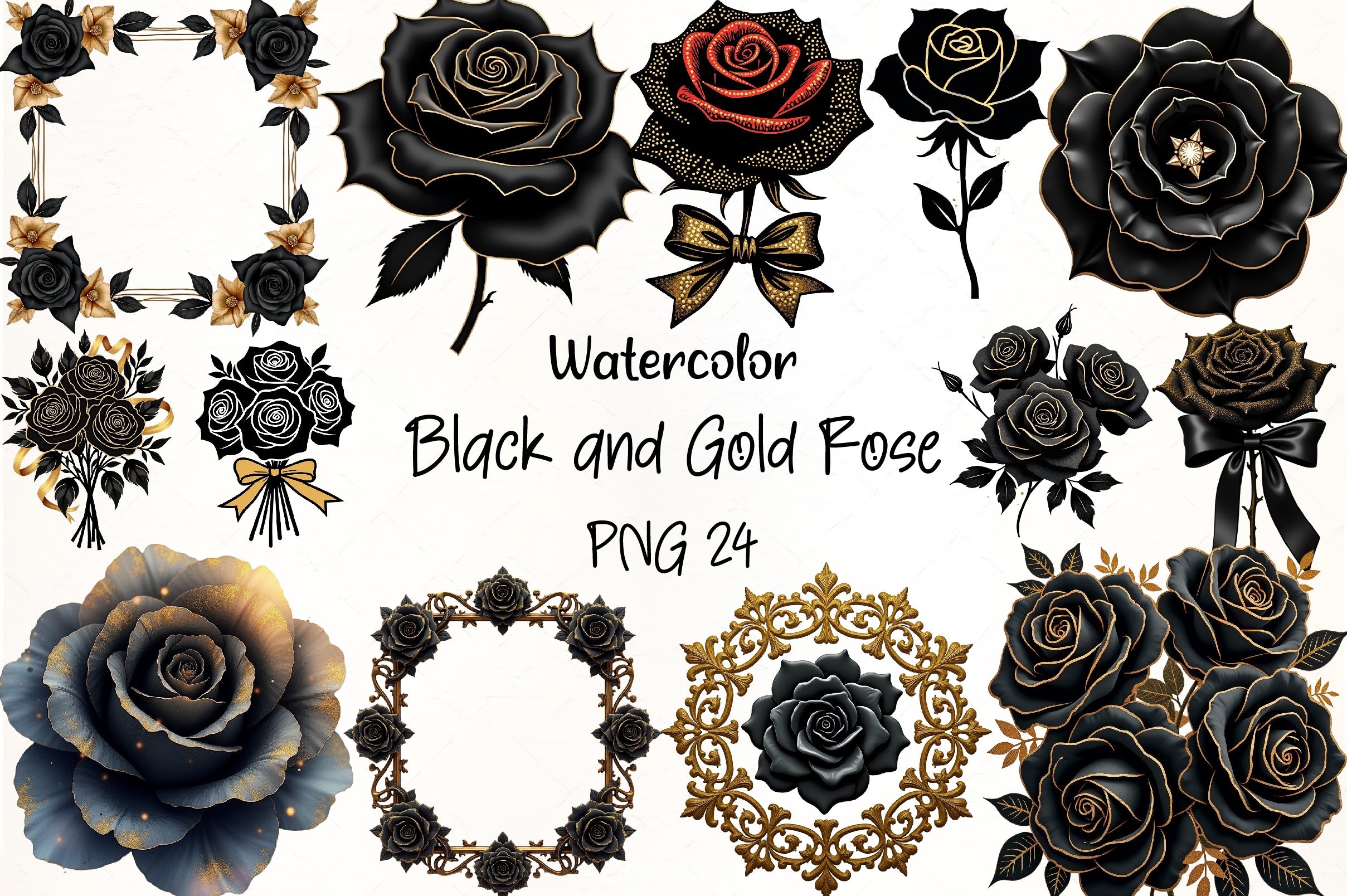 Black Gold Rose Clipart Bundle - CraftNest - Digital Crafting and Art