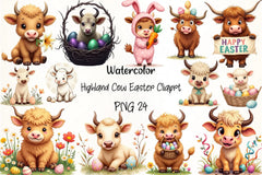 Highland Cow Easter Clipart Bundle 6 - CraftNest - Digital Crafting and Art