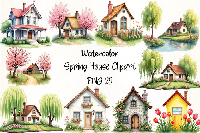 Animation Spring Whit Home Spring House Clipart Bundle