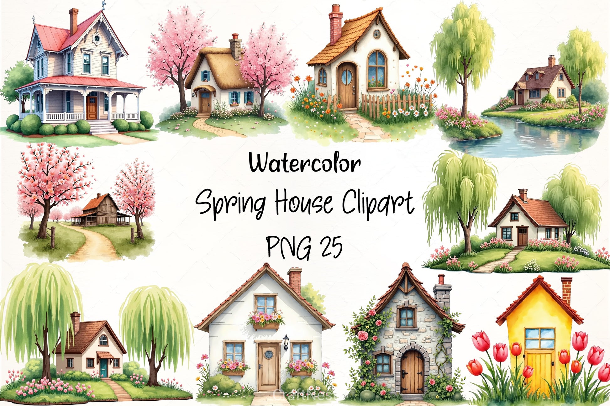 Spring House Clipart Bundle - CraftNest - Digital Crafting and Art