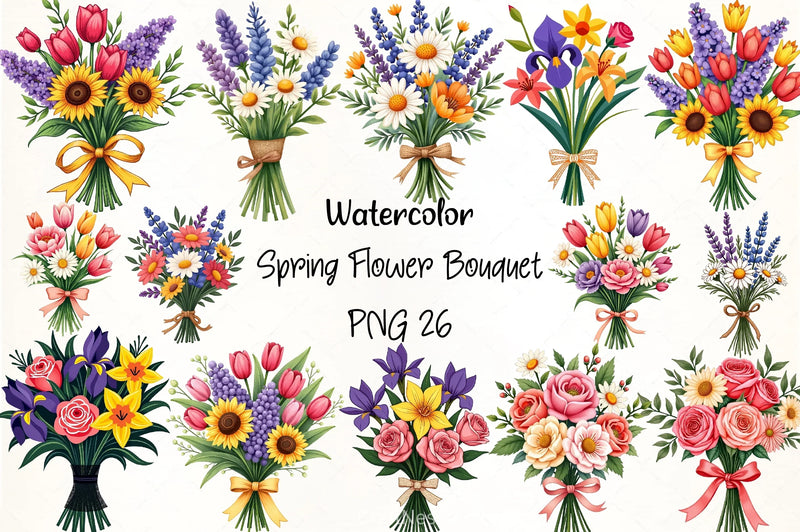 Spring Flower Bouquet Clipart Bundle - CraftNest - Digital Crafting and Art