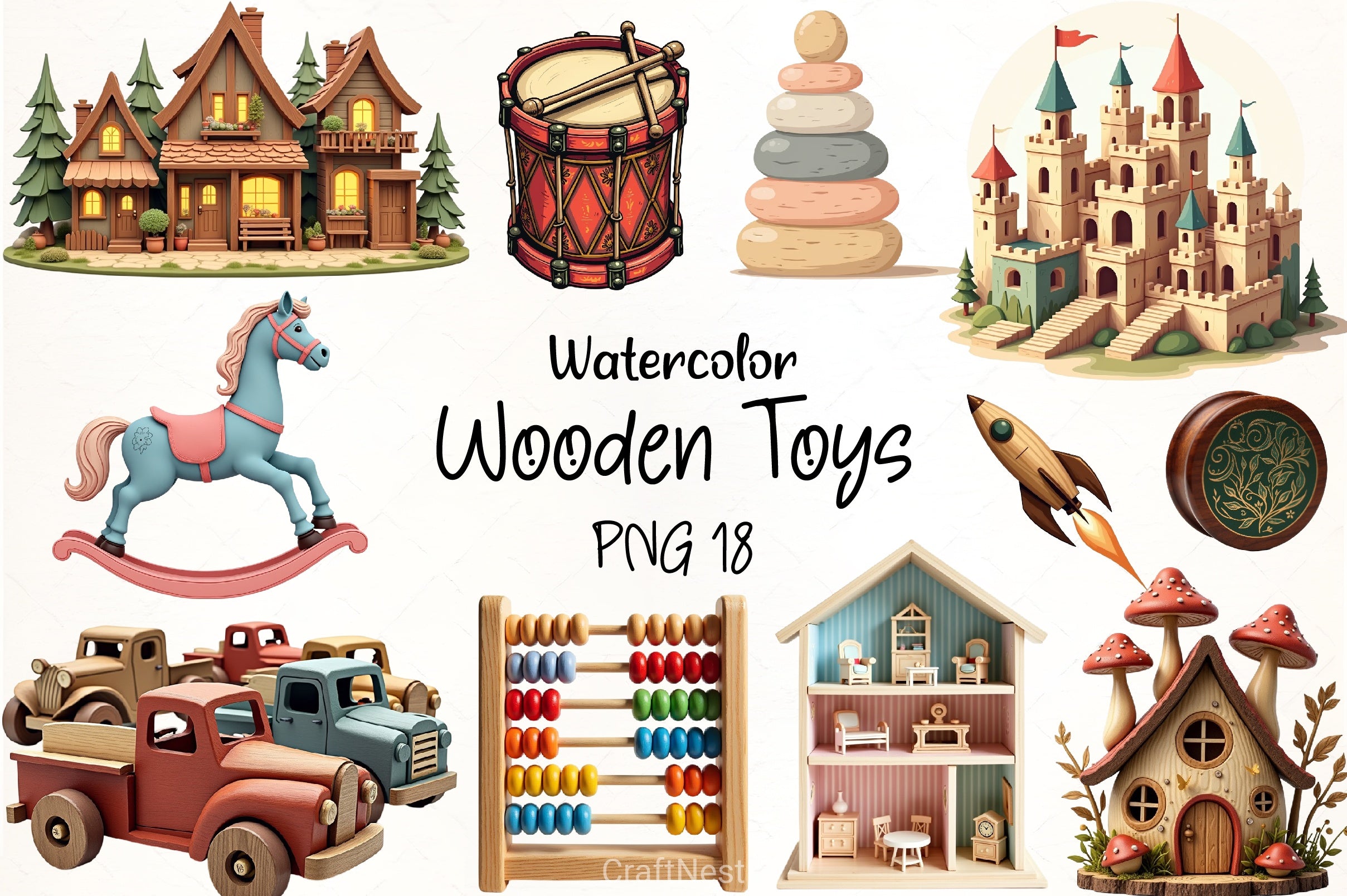 Wooden Toys Clipart Bundle - CraftNest - Digital Crafting and Art