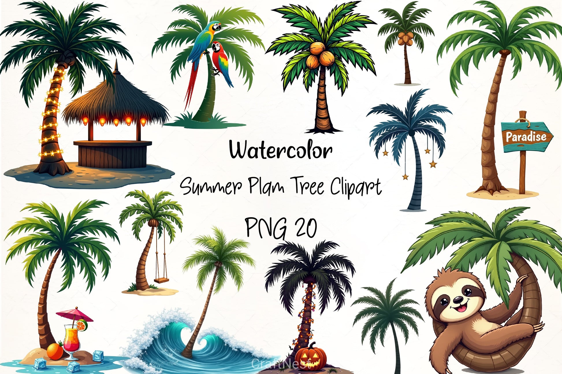 Summer Palm Tree Clipart Bundle - CraftNest - Digital Crafting and Art