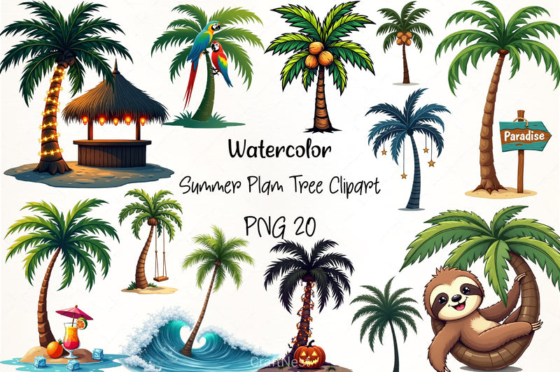 Summer Palm Tree Clipart Bundle - CraftNest - Digital Crafting and Art