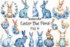 Easter Blue Floral Bunny Clipart Bundle