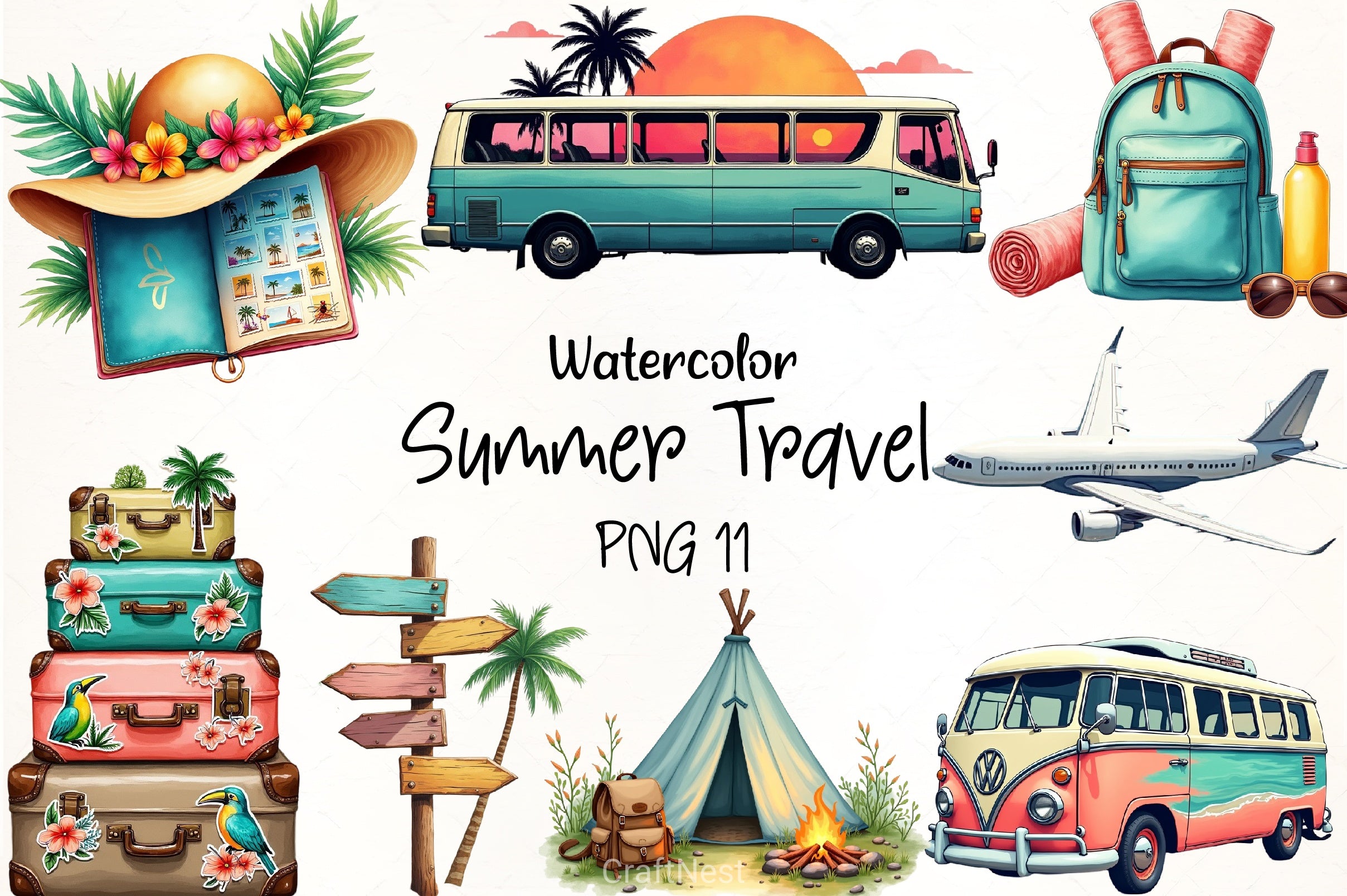 Summer Travel Clipart Bundle - CraftNest - Digital Crafting and Art