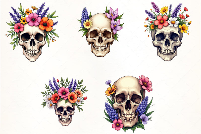 Spring Flower Skull Clipart Bundle - CraftNest - Digital Crafting and Art