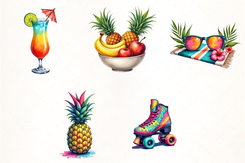 90s Retro Summer Clipart Bundle - CraftNest - Digital Crafting and Art