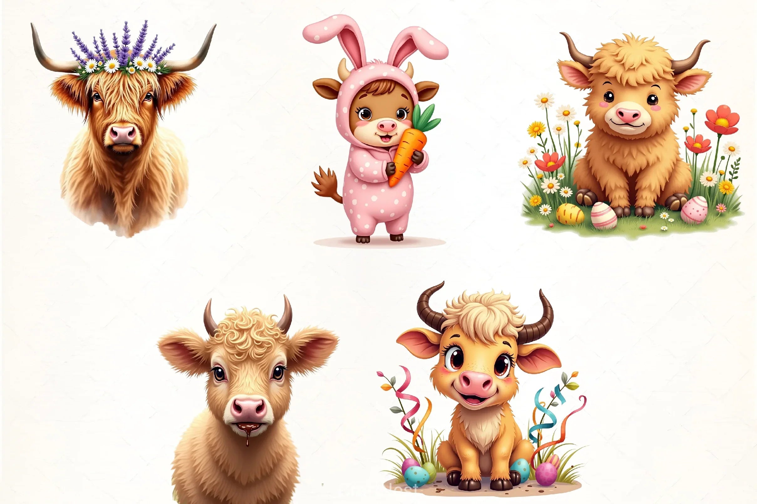 Highland Cow Easter Clipart Bundle 6 - CraftNest - Digital Crafting and Art