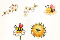 Spring Floral Bee Clipart Bundle - CraftNest - Digital Crafting and Art