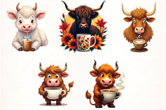 Highland Cow Coffee Clipart Bundle - CraftNest - Digital Crafting and Art