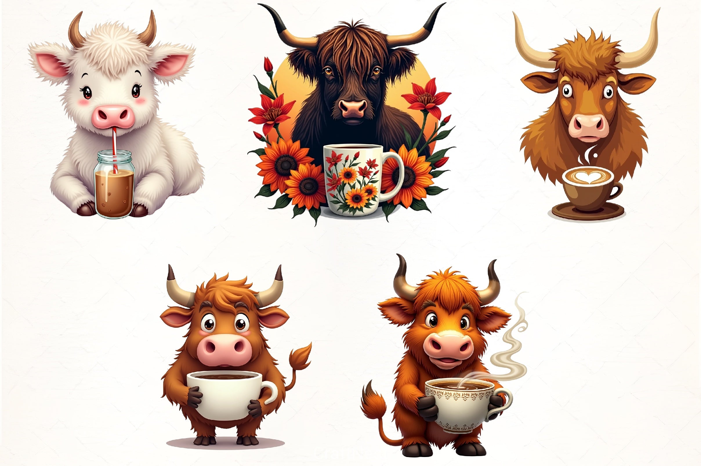 Highland Cow Coffee Clipart Bundle - CraftNest - Digital Crafting and Art