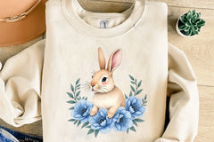 Easter Blue Floral Bunny Clipart Bundle - CraftNest - Digital Crafting and Art