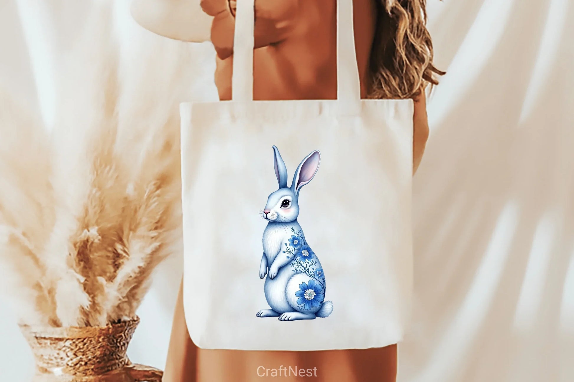 Easter Blue Floral Bunny Clipart Bundle - CraftNest - Digital Crafting and Art