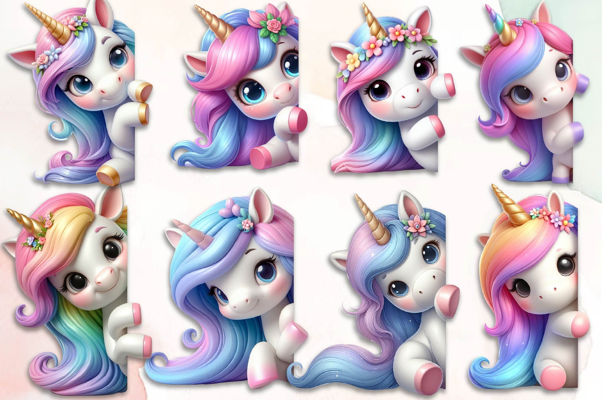 Unicorn Peeking Around Corner Clipart Bundle - CraftNest - Digital Crafting and Art