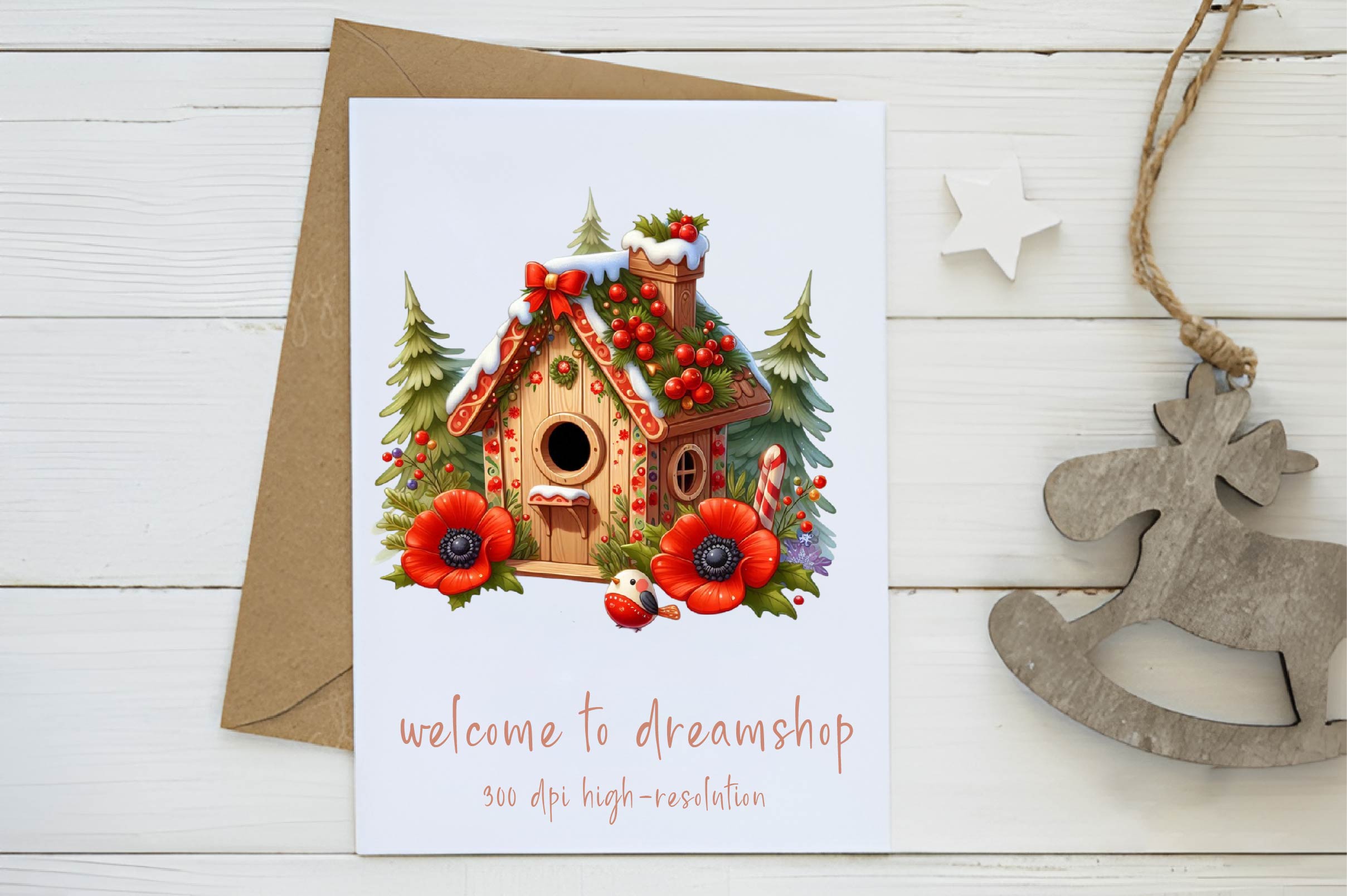 Christmas Wooden Bird House Clipart Bundle - CraftNest - Digital Crafting and Art