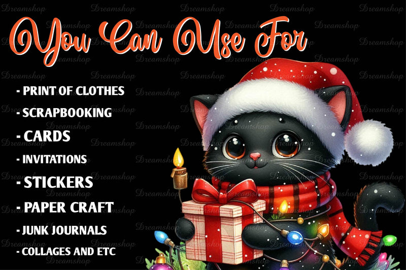 Funny Christmas Black Cat Clipart Bundle 3 - CraftNest - Digital Crafting and Art