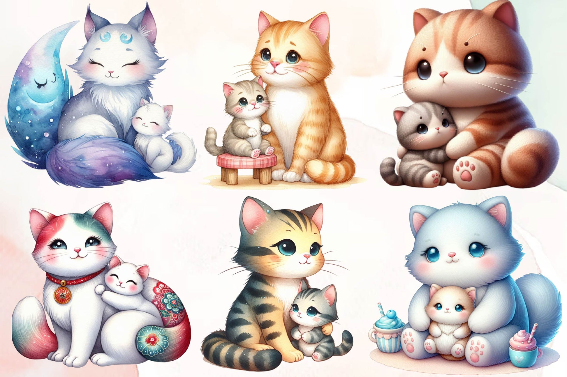Cat Mother And Baby Clipart Bundle - CraftNest - Digital Crafting and Art