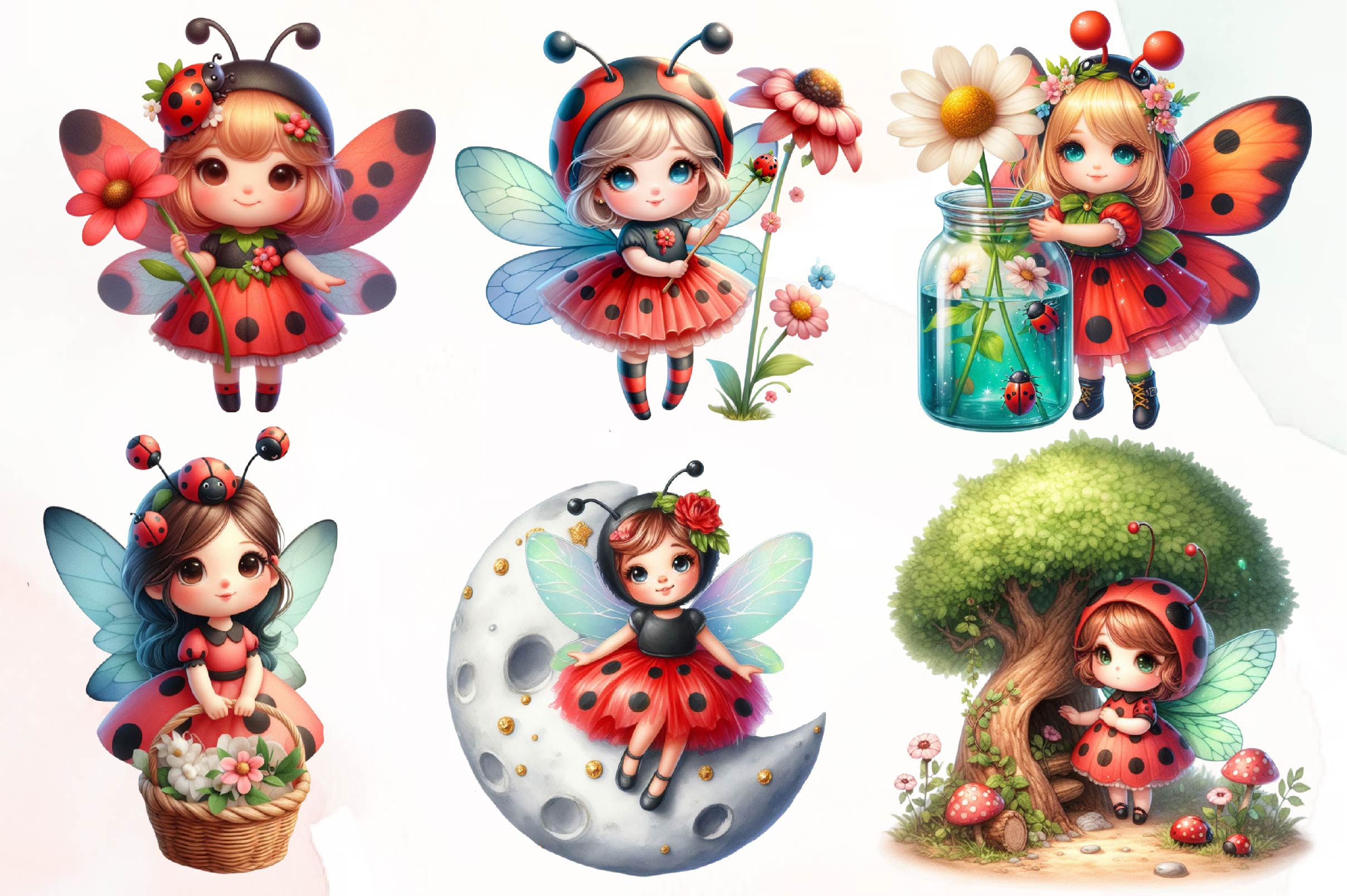 Cute Baby Ladybug Fairy Clipart Bundle - CraftNest - Digital Crafting and Art