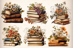 Old Books With Flowers Clipart Bundle - CraftNest - Digital Crafting and Art