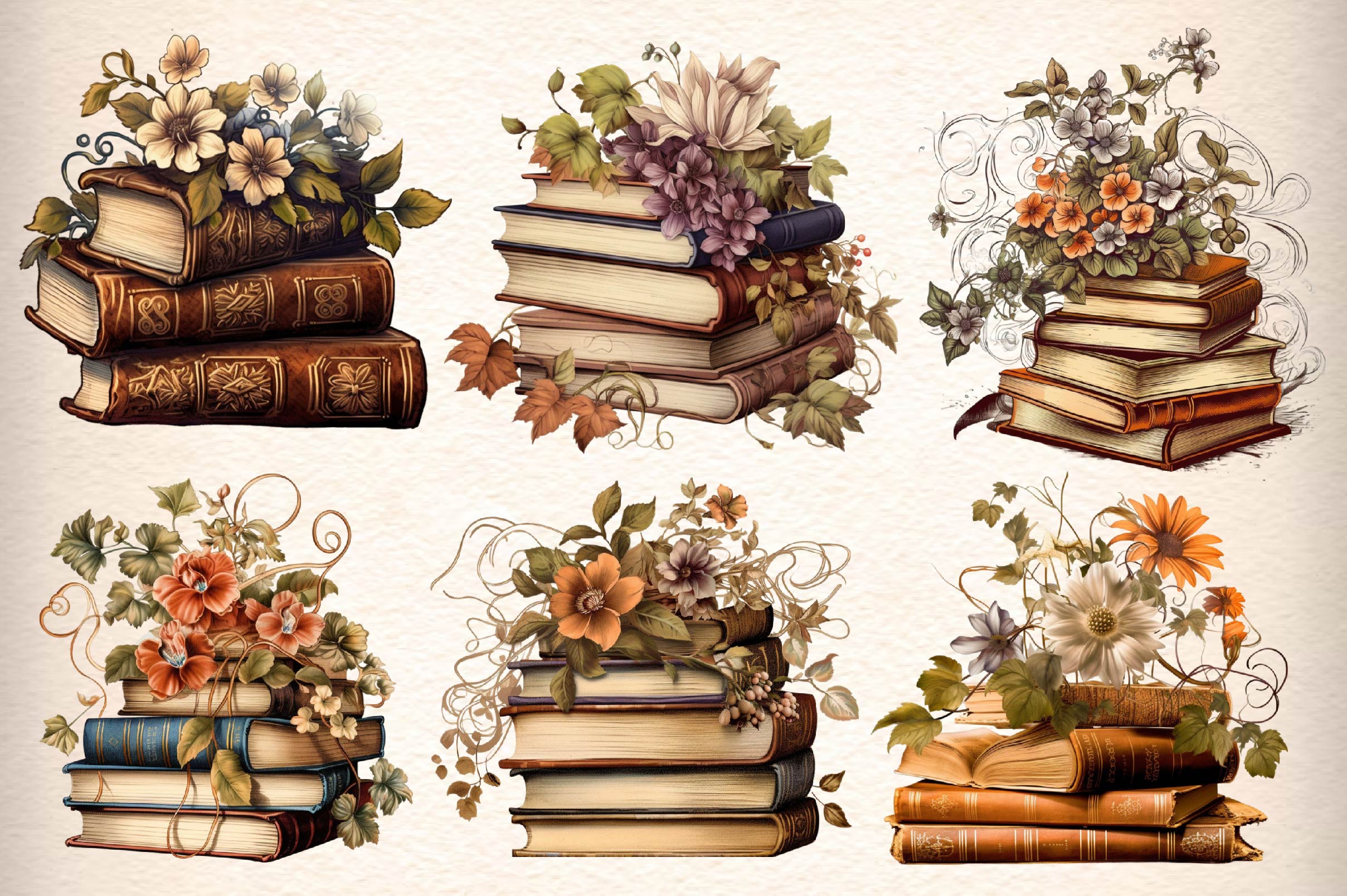 Old Books With Flowers Clipart Bundle - CraftNest - Digital Crafting and Art