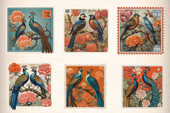 Asian Bird Postage Stamps Clipart Bundle - CraftNest - Digital Crafting and Art